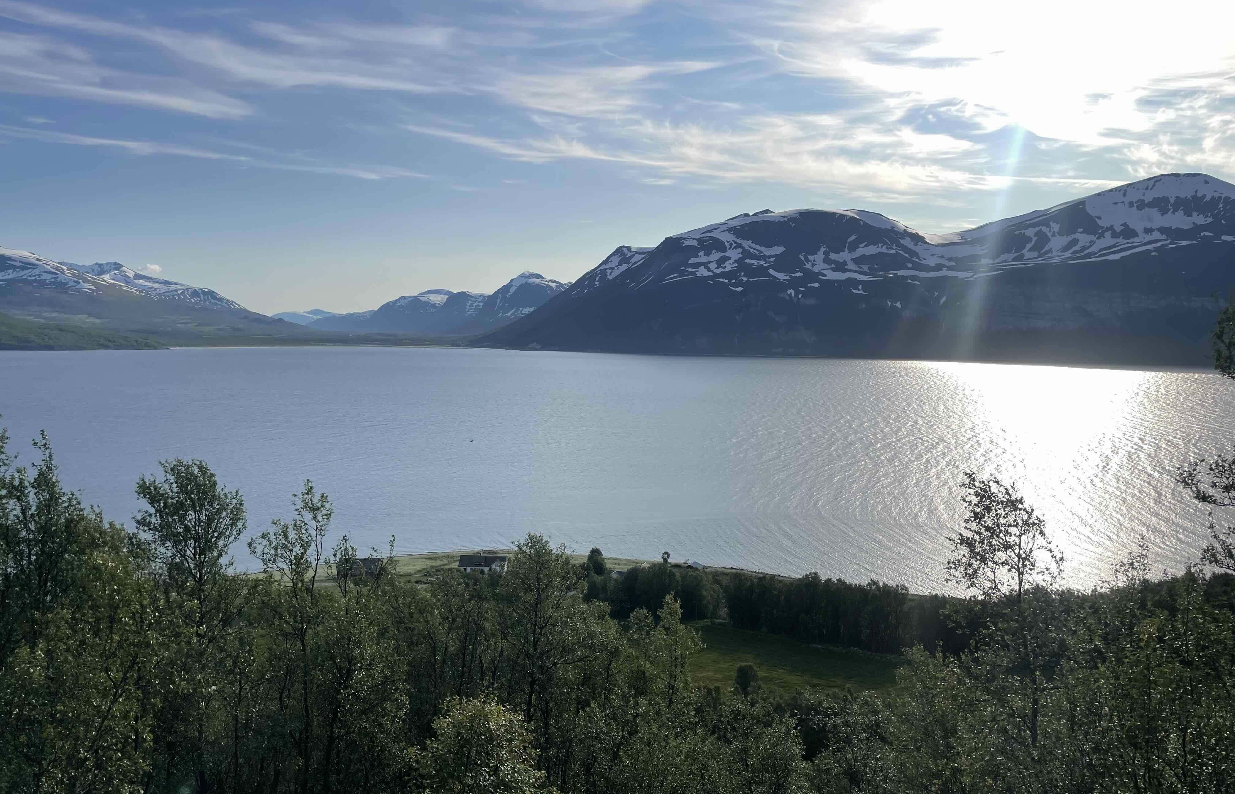 Panoramic view of Arctic lake and mountains